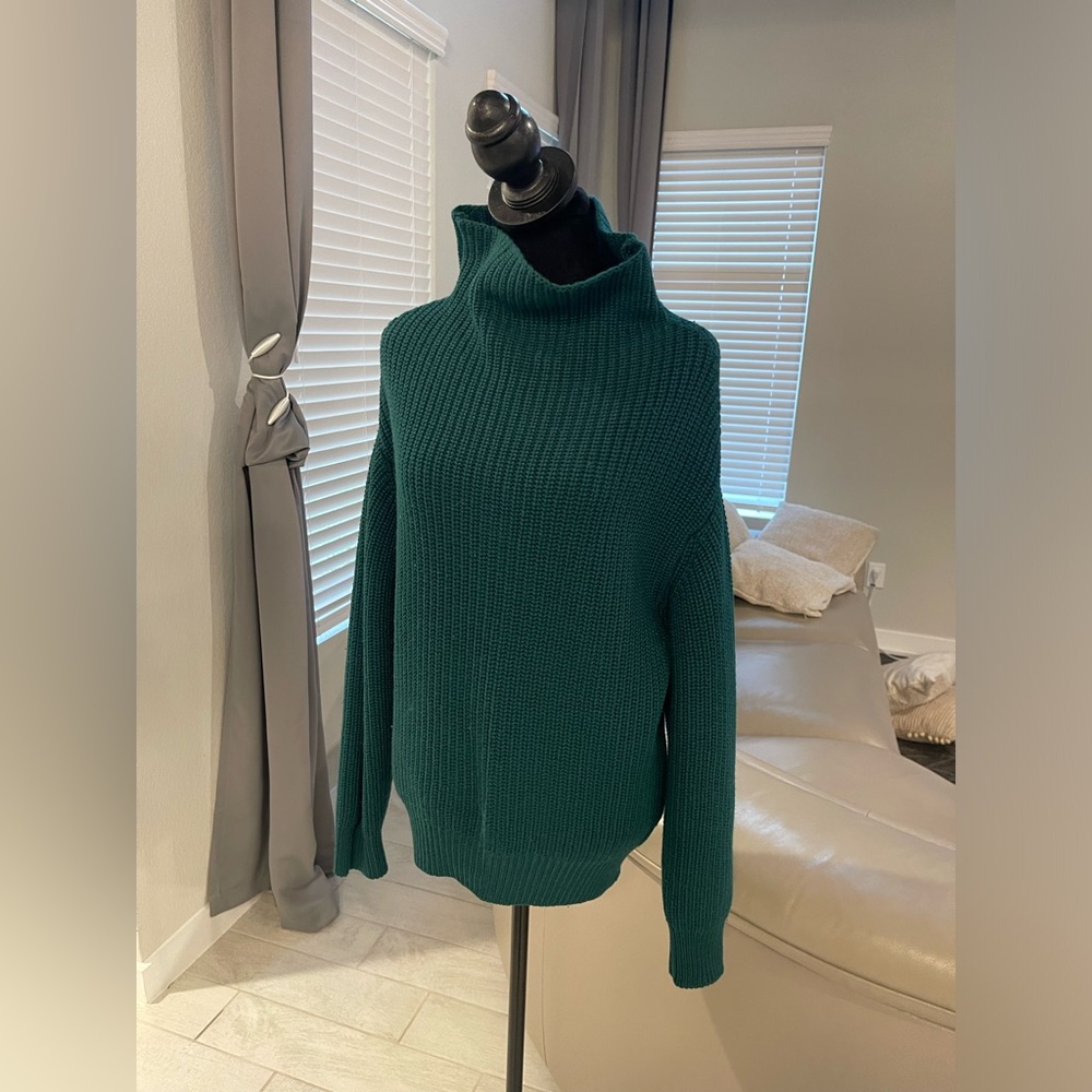 Aritzia Wilfred Teal Green Chunky Knit Merino Wool Long Sleeve Pullover SweaterS - Picture 2 of 8